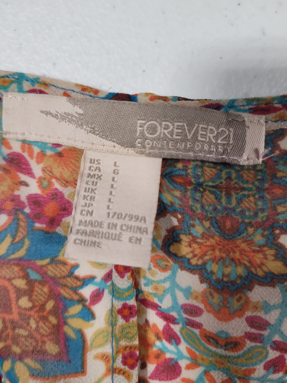 Forever 21 Multicolor Floral Paisley Kimono - Teal, Orange, Pink - Picture 2 of 3